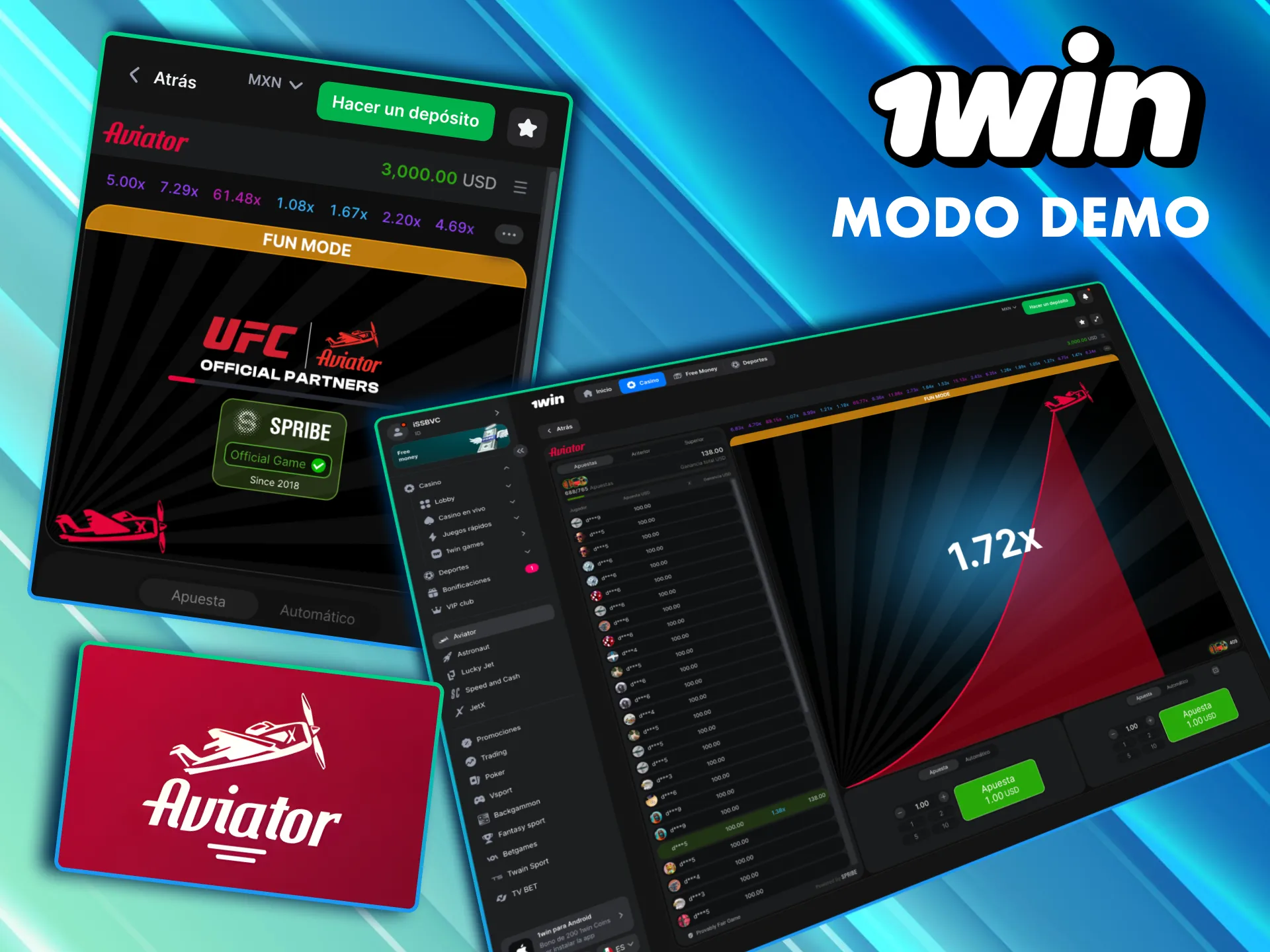 Aviator en 1Win M&eacute;xico tiene versi&oacute;n demo para practicar sin riesgos ni dep&oacute;sitos.