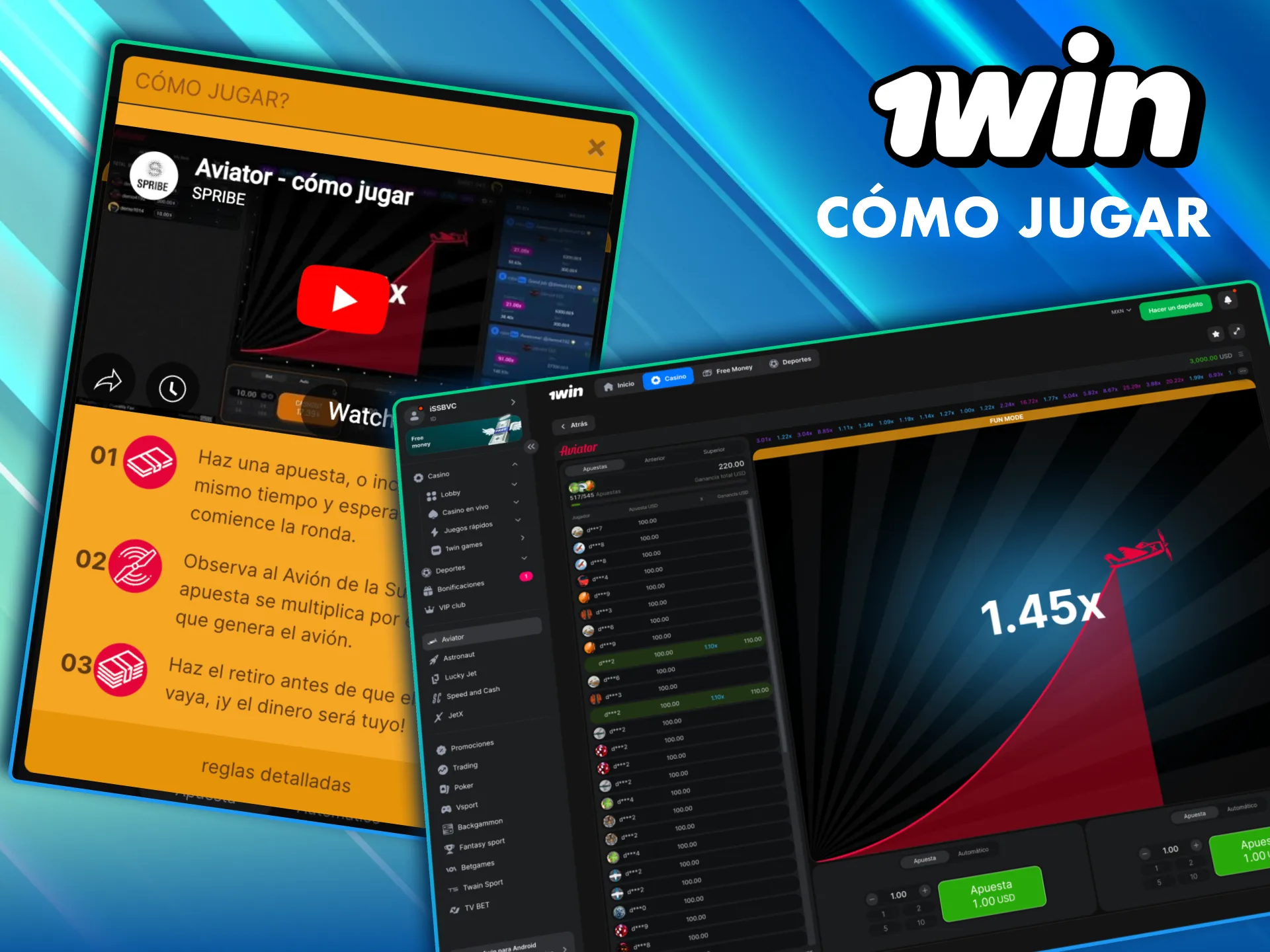 Juega Aviator en 1Win México con guía paso a paso desde tu móvil o navegador.