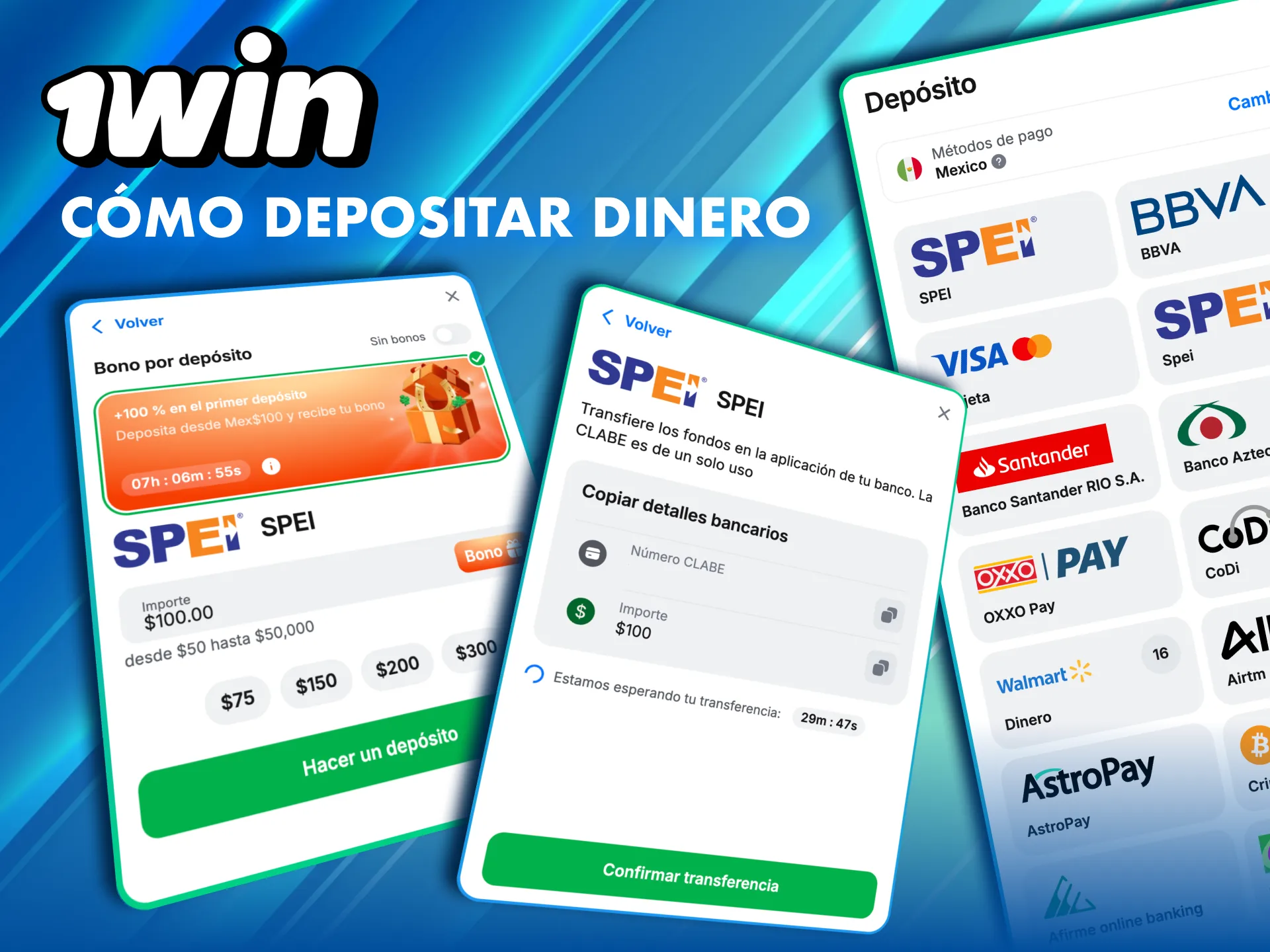 Deposita en 1Win México en solo cuatro pasos y empieza a jugar sin demoras.